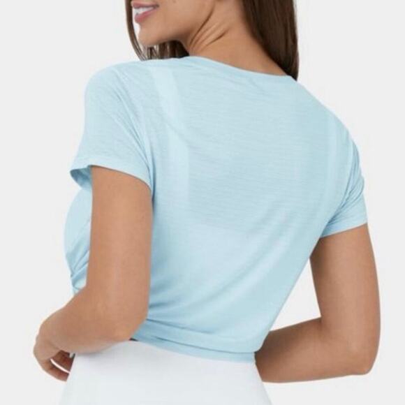 Halara Sheer Asymmetric Split Hem Cropped Running Top Blue Size Small NEW/NWT!! - Picture 7 of 10